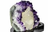 Dark Purple Amethyst Cluster With Calcite - Wood Base #113935-2